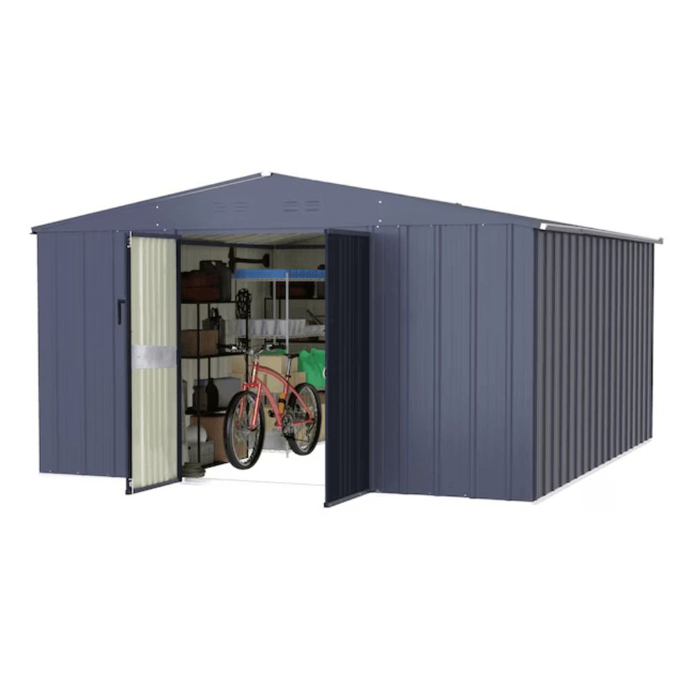 10 ft. W x 12 ft. D Outdoor Metal Storage Shed - Gray, 120 sq. ft.
