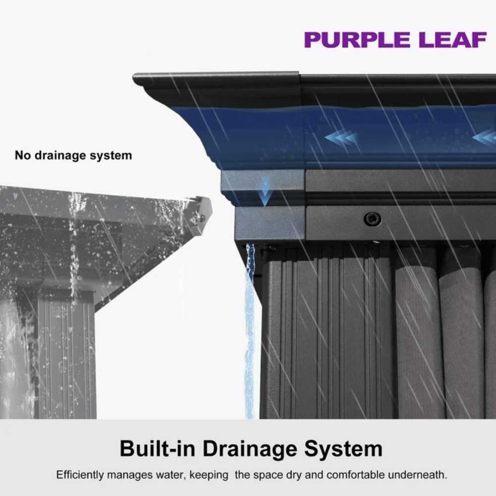 12 ft Gray Aluminum Powder-Coated Frame Hardtop Gazebo with Galvanized Steel Double Roof and Hooks