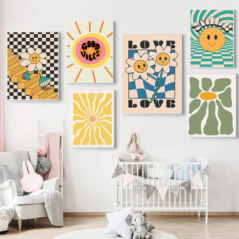 Flower Love Poster Vintage Abstract Sun Sunflower Canvas Painting Modern Living Room Decor