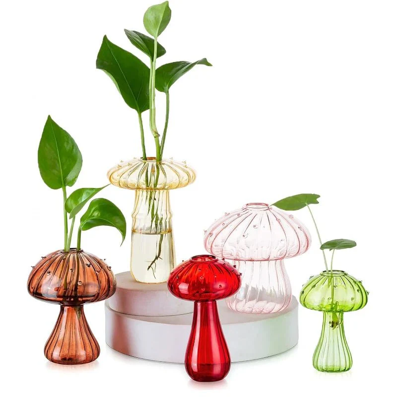 5-Piece Colored Glass Mushroom Vase Set – Funky DIY