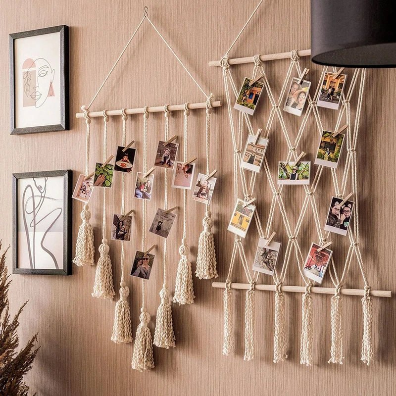 Boho Tassel Tapestry Wall Hanging - DIY Photo Frame & Postcard Storage