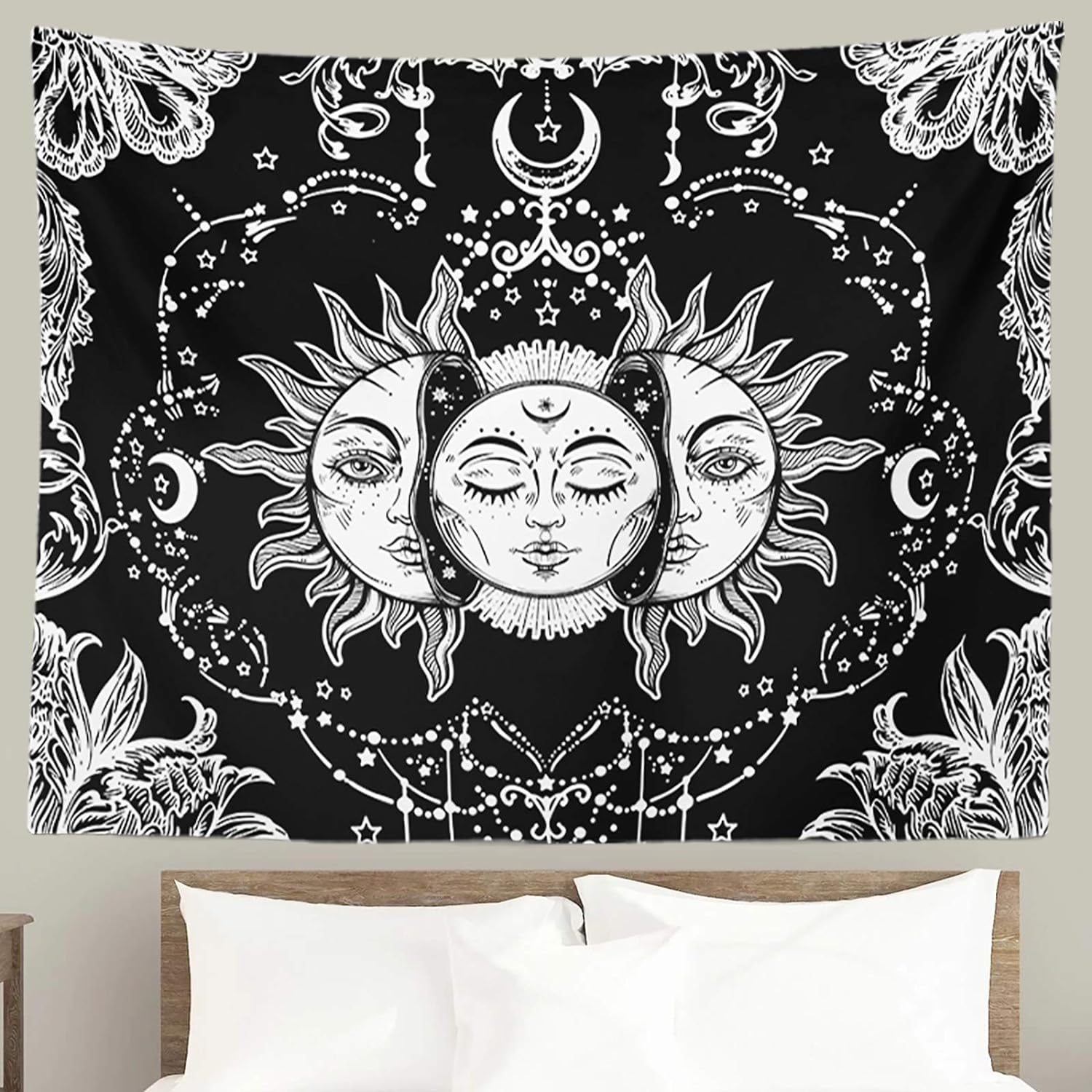 Black and White Sun and Moon Tapestry - (59