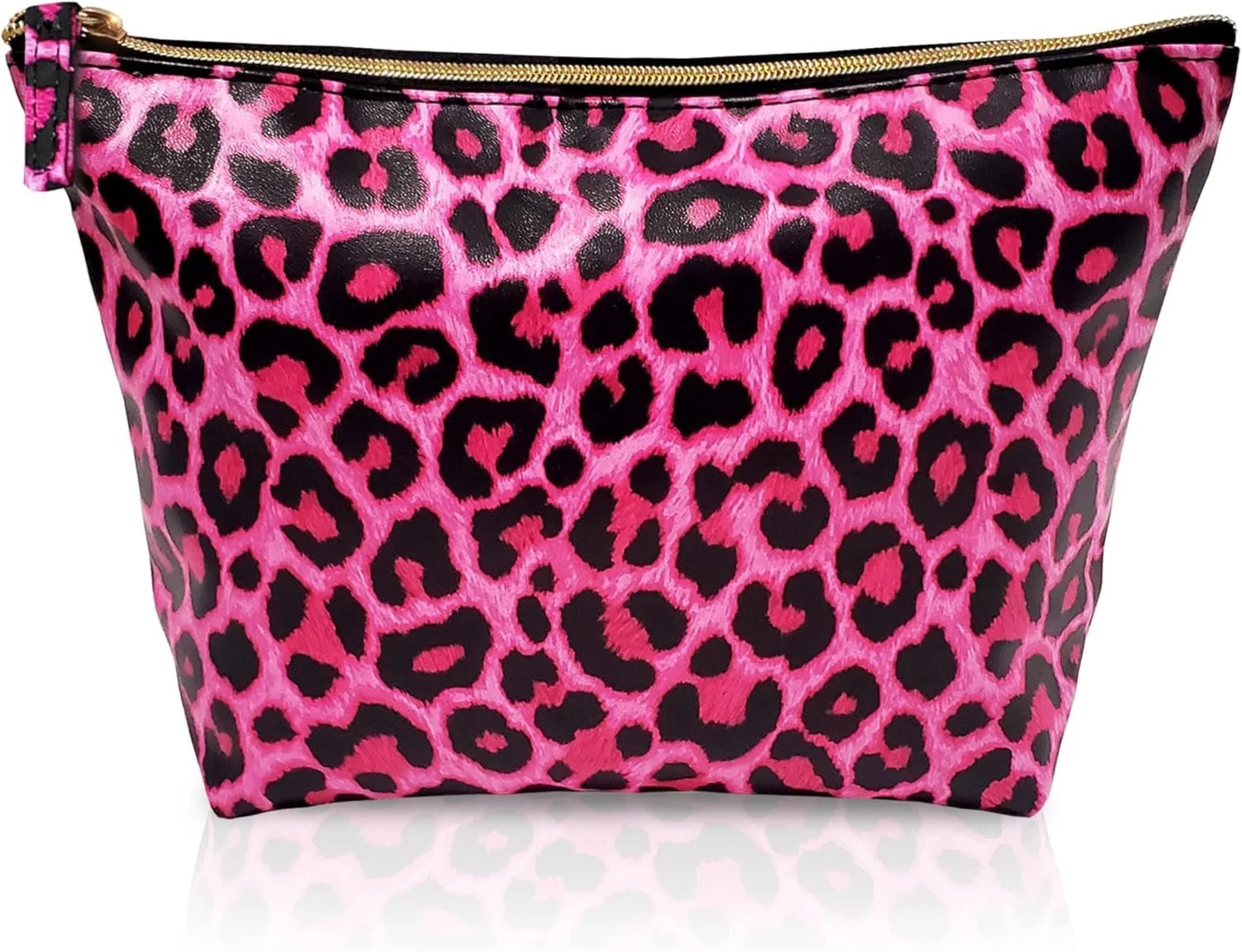 Y2K Vegan Leather Makeup Bag | Hot Pink Leopard & Black Cheetah Print