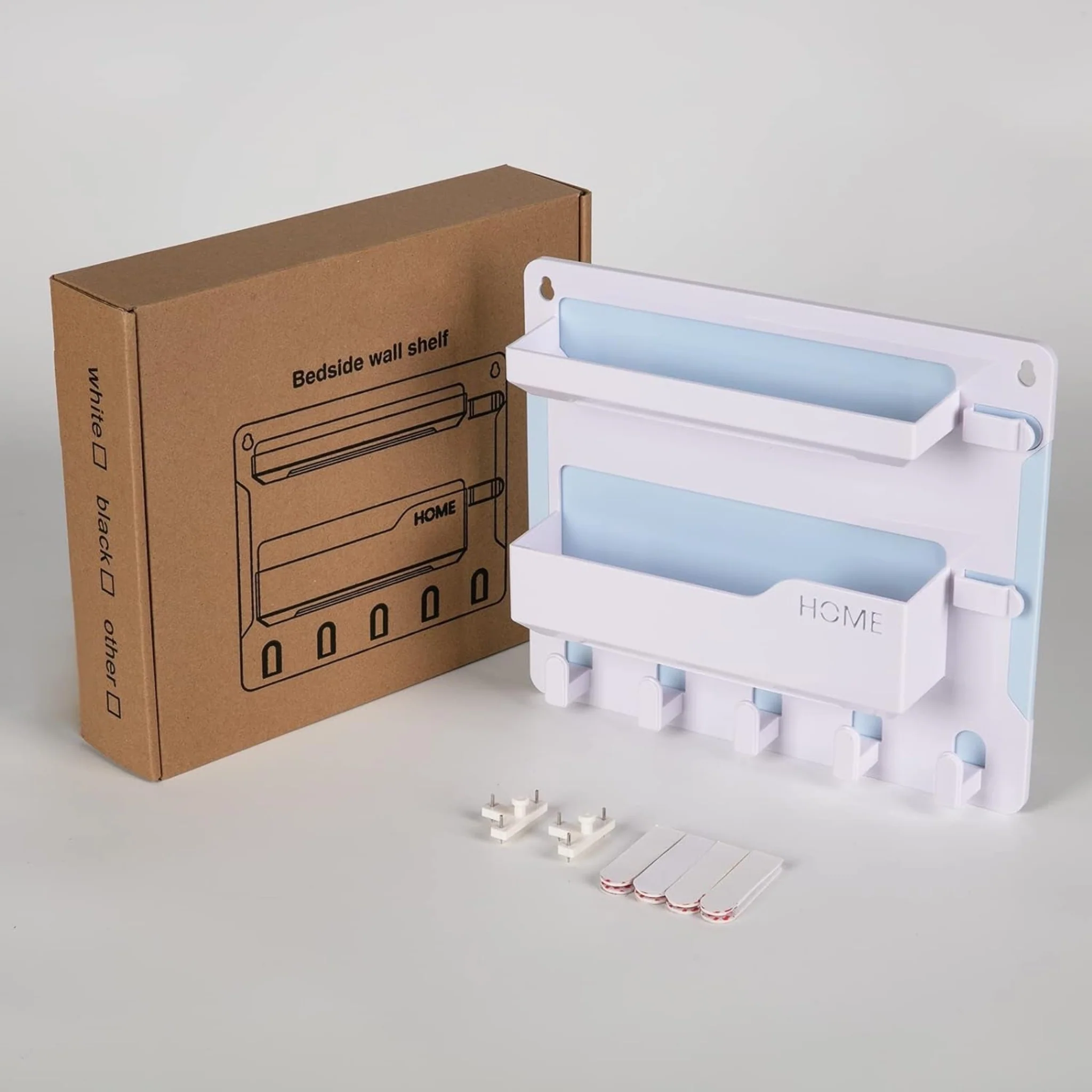 Wall-Mounted Bedside Organizer Shelf for Remote, Phone, Glasses - Dorm Room