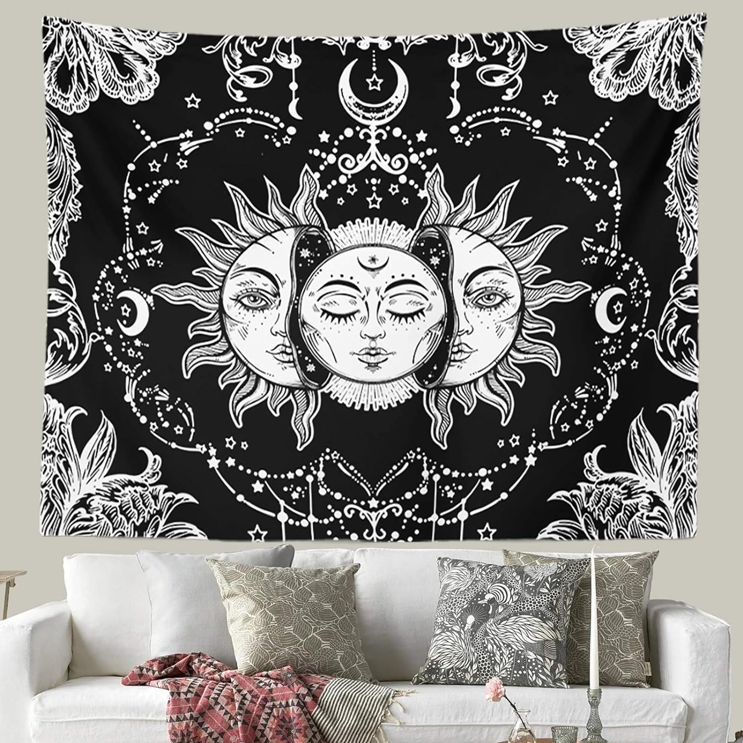 Black and White Sun and Moon Tapestry - (59
