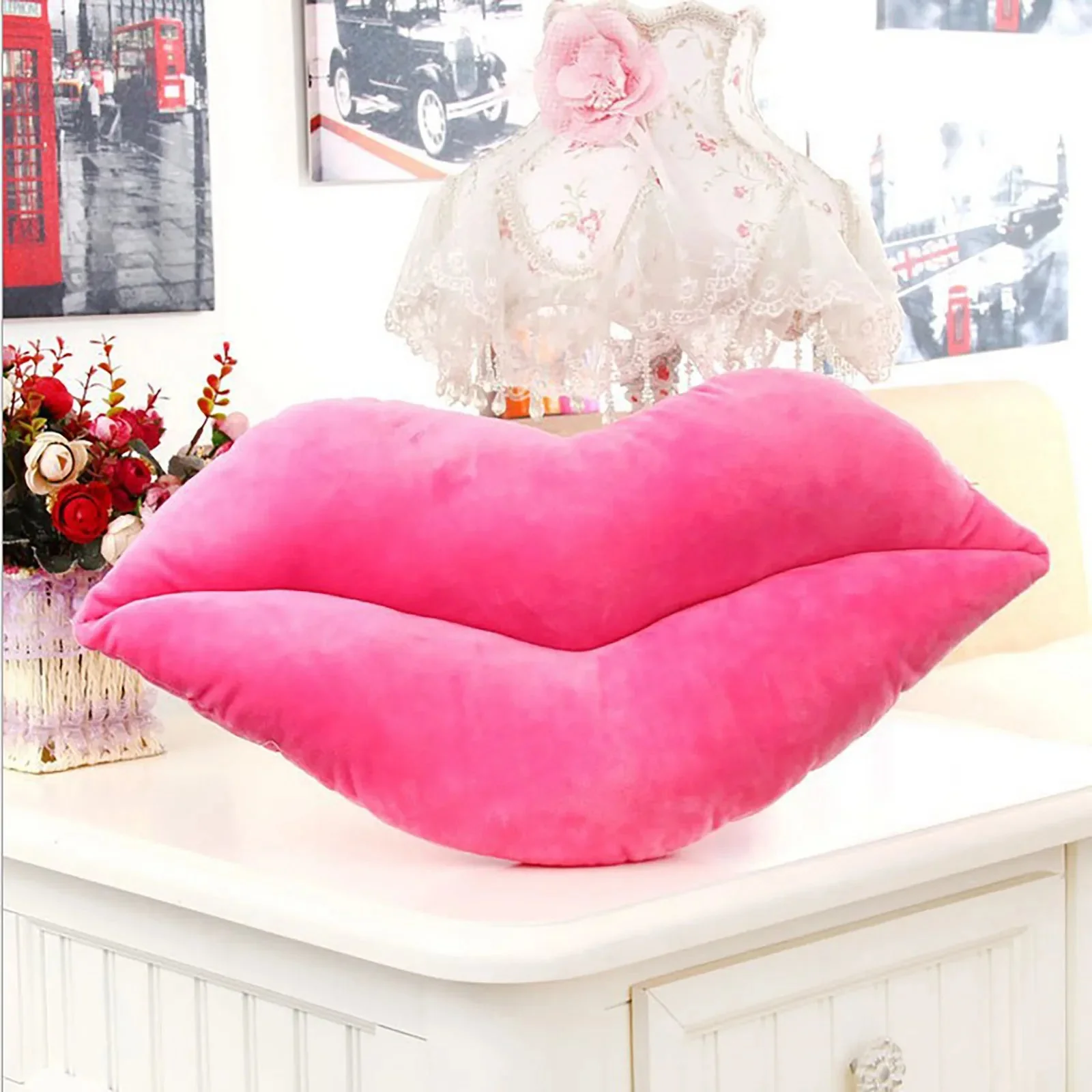 Valentine's Day Pink Lips Pillow - Y2K Room & Aesthetic Decor