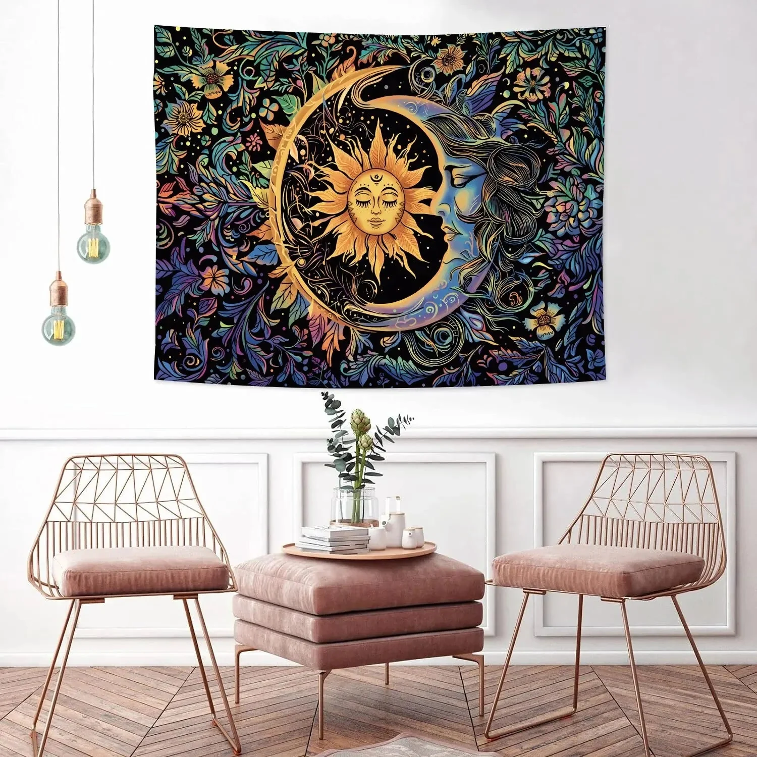 Sun and Moon Boho Tapestry - Indie Aesthetic Wall Hanging for Bedroom Decor