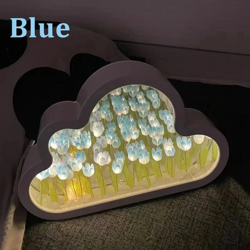 Cloud Tulip Night Light Handmade DIY Material Flower Home Decor Mirror Creative Atmosphere Lamp Birthday Gift Valentine'S Day