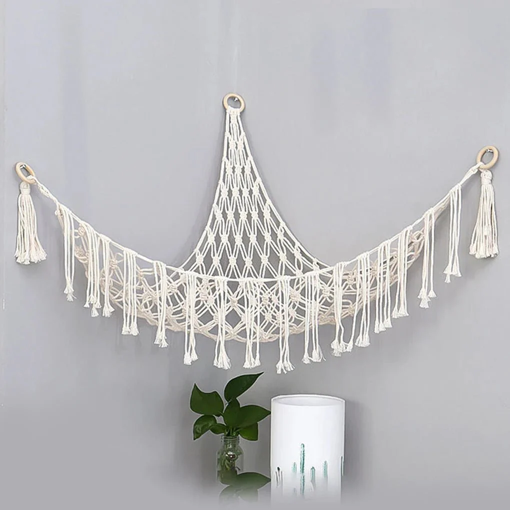Boho Plush Toy Hammock - Woven Mesh Stuffed Animal Storage Wall Decor