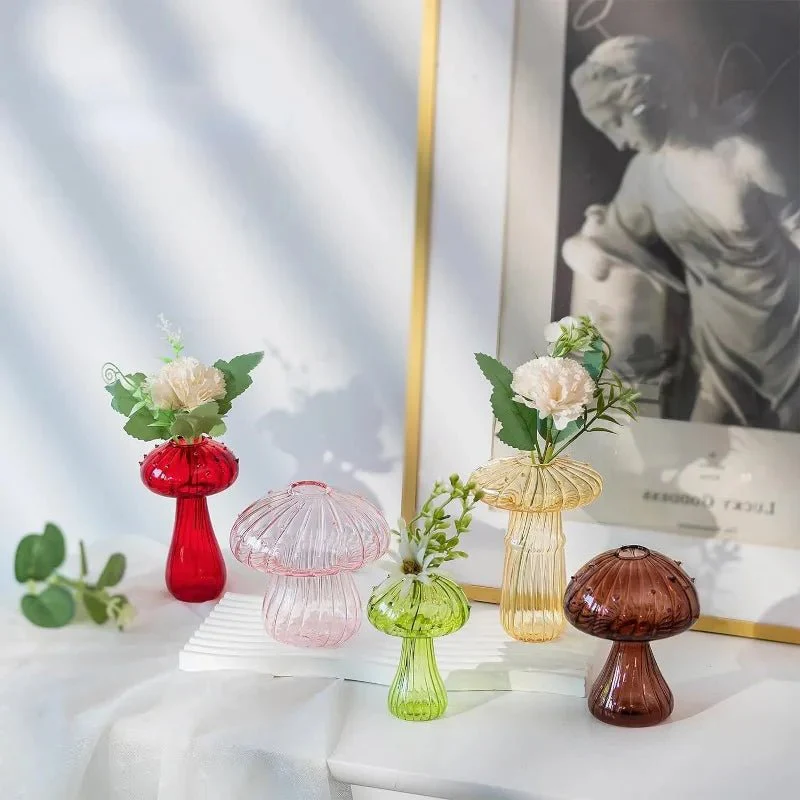 5-Piece Colored Glass Mushroom Vase Set – Funky DIY