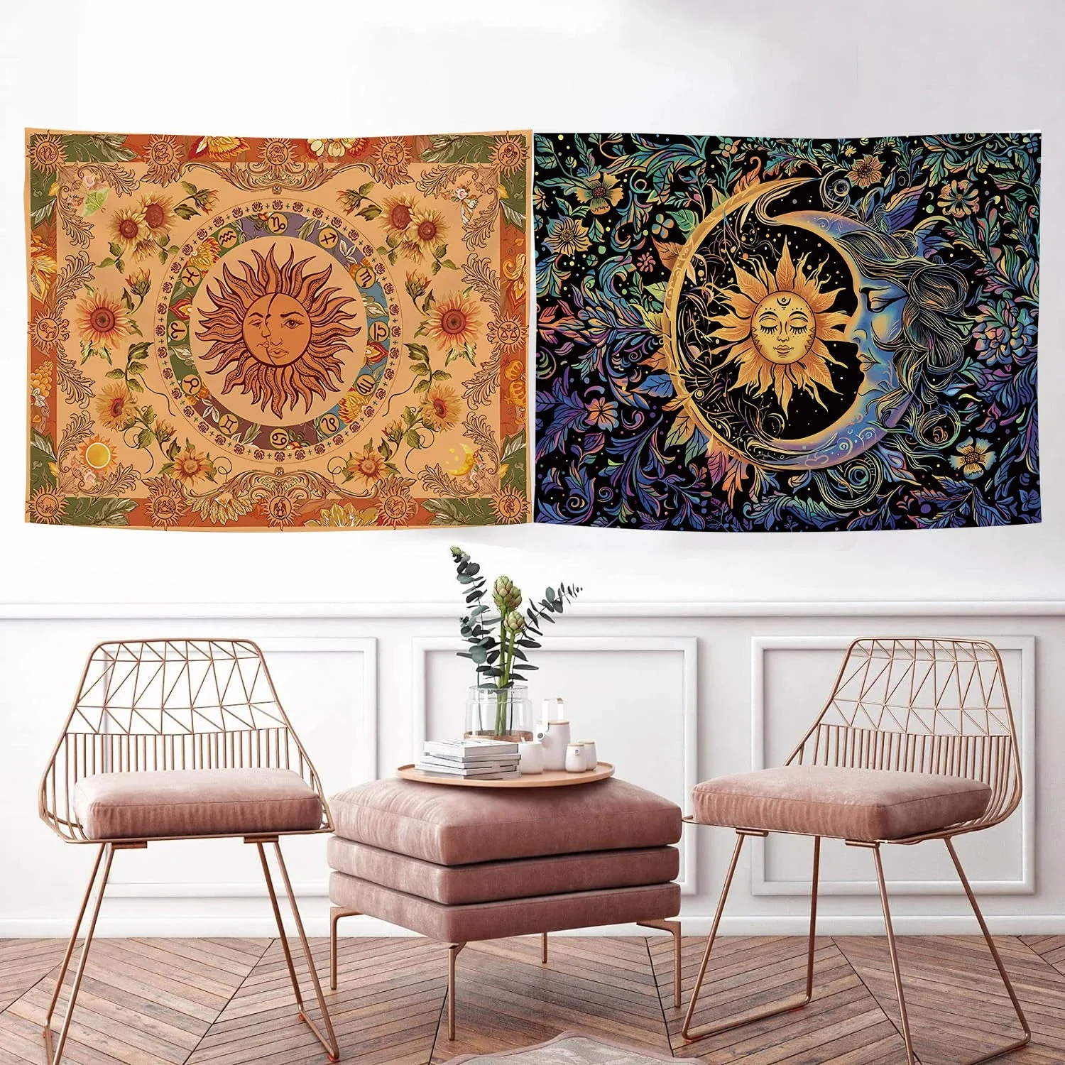 Sun and Moon Boho Tapestry - Indie Aesthetic Wall Hanging for Bedroom Decor
