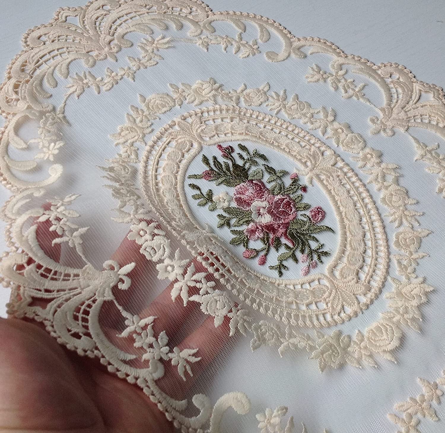 Handmade Lace Placemats - French Crochet Doilies, Set of 2, 12x16 Beige