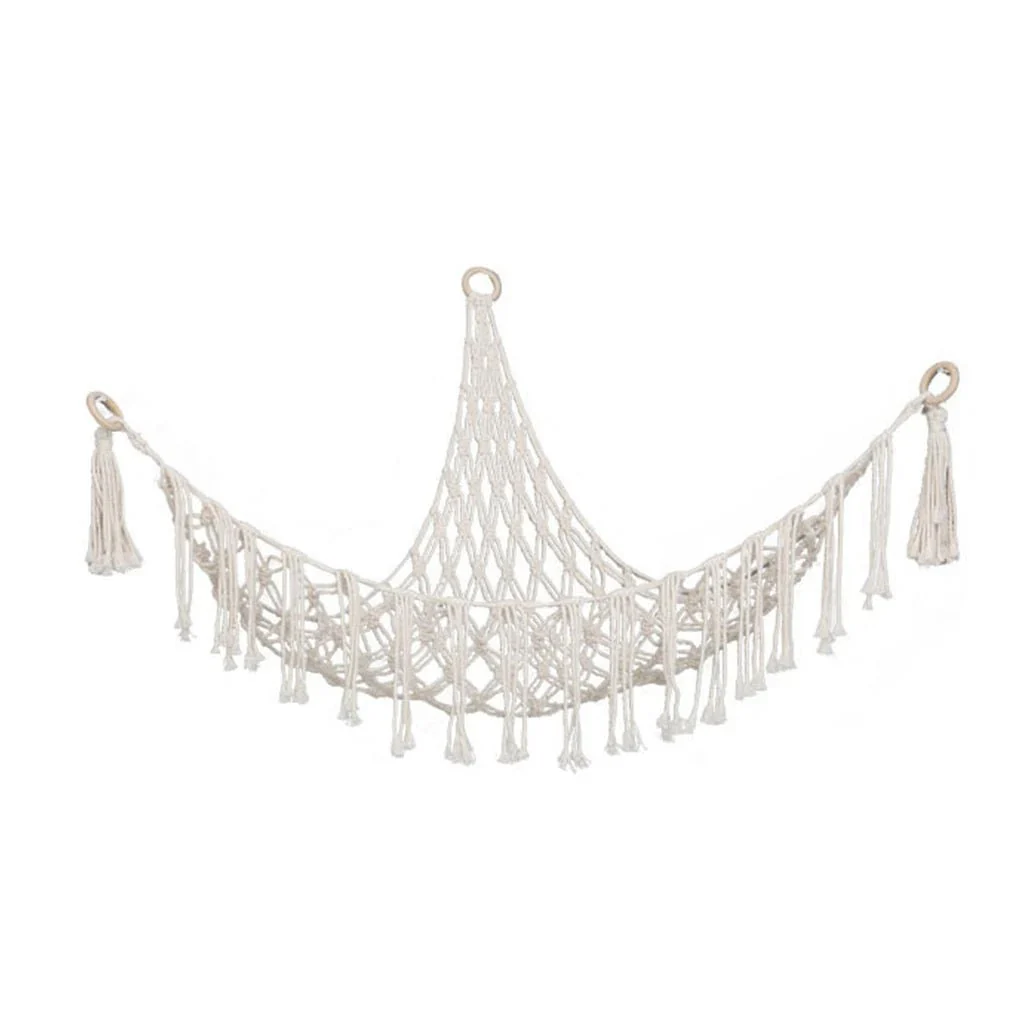 Boho Plush Toy Hammock - Woven Mesh Stuffed Animal Storage Wall Decor