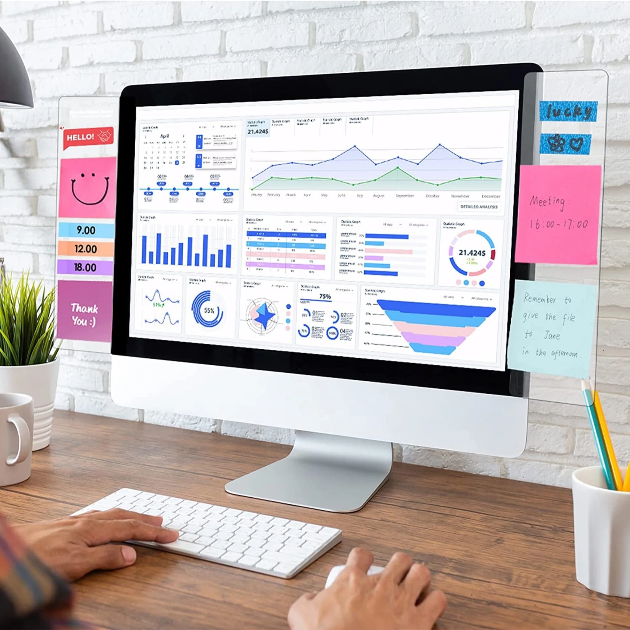 Desktop Monitor Memo Board Set - Office Desk Accessories