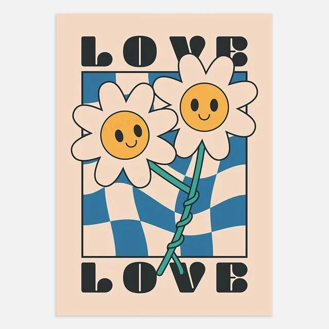 Flower Love Poster Vintage Abstract Sun Sunflower Canvas Painting Modern Living Room Decor