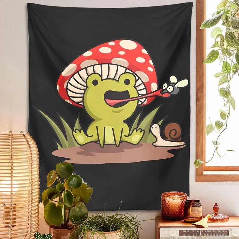 Cottagecore Mushroom Tapestry – Forest Goblincore Wall Art
