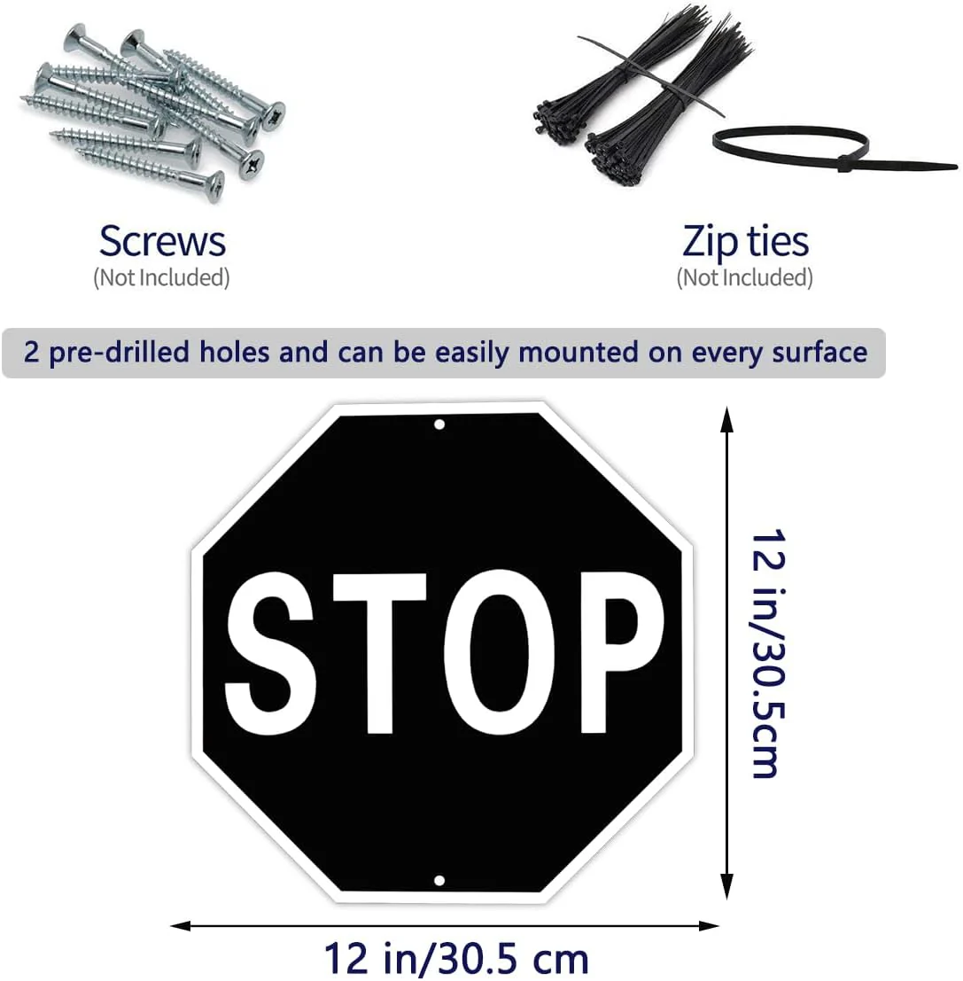 12X12 Inch Classic Black STOP Road Sign Decor - Uv-Printed Aluminum