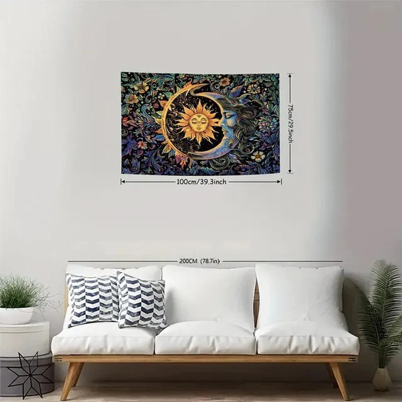 Sun and Moon Boho Tapestry - Indie Aesthetic Wall Hanging for Bedroom Decor