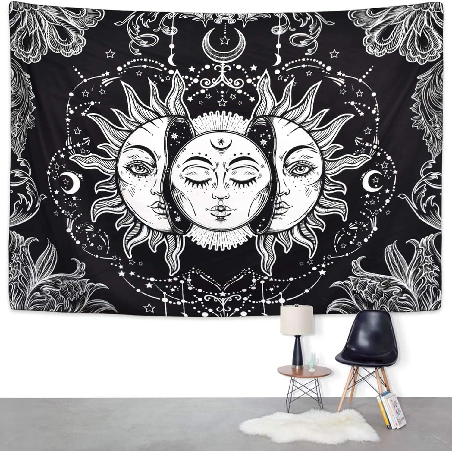 Black and White Sun and Moon Tapestry - (59