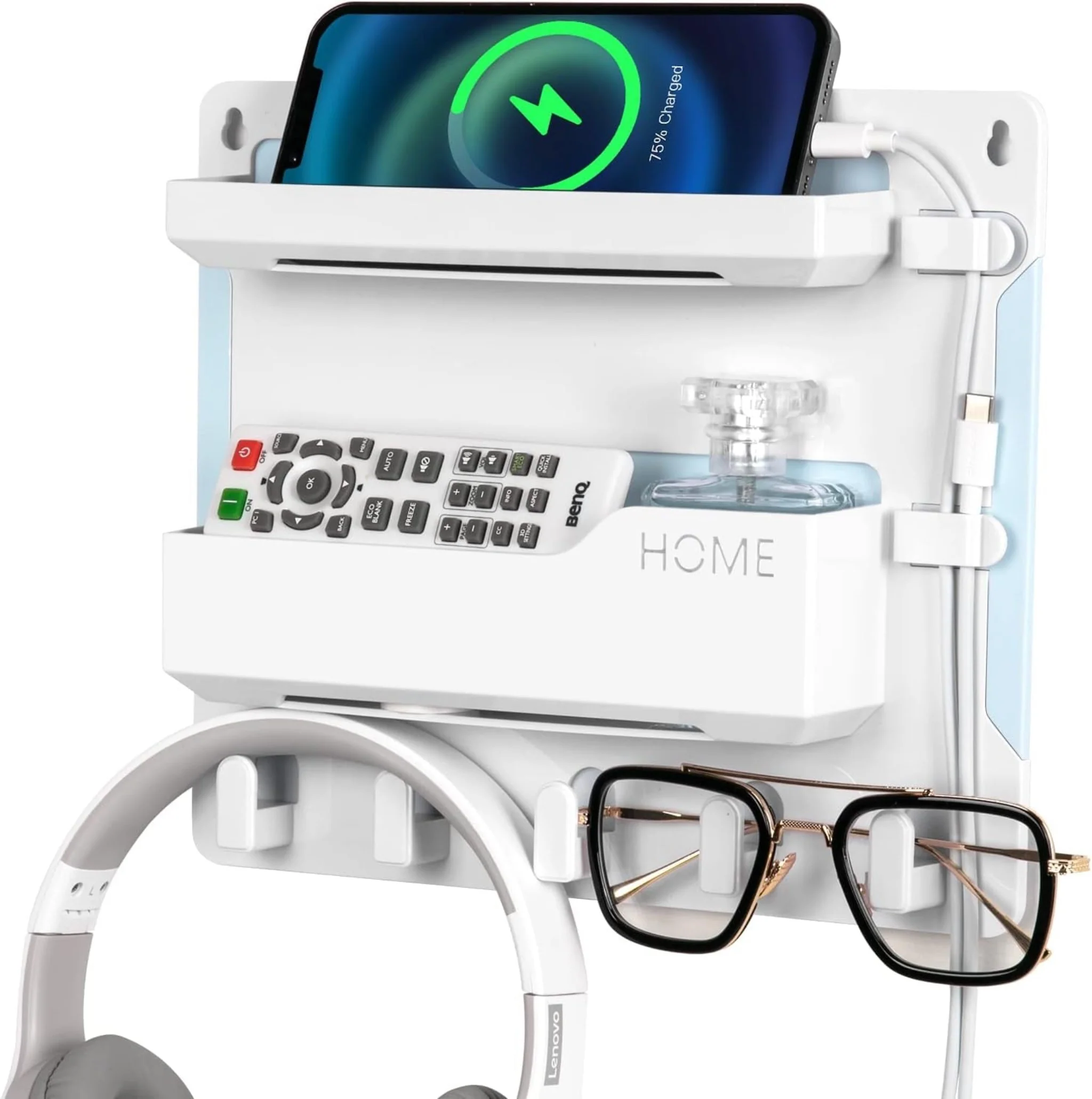 Wall-Mounted Bedside Organizer Shelf for Remote, Phone, Glasses - Dorm Room