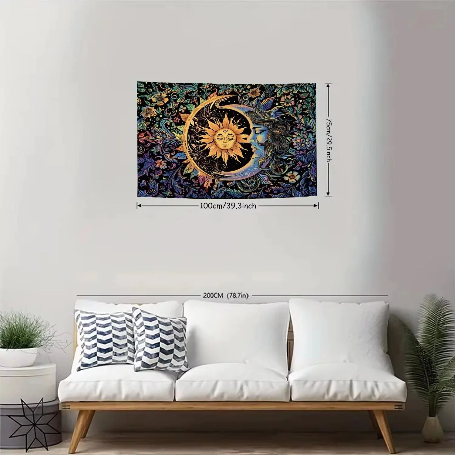 Sun and Moon Boho Tapestry - Indie Aesthetic Wall Hanging for Bedroom Decor