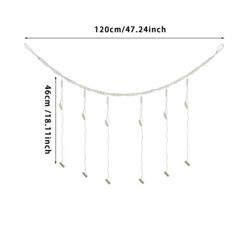 Macrame Photo Display Wall Decor Boho Home Decoration Wooden Beads Macrame Tapestry for Wall Hanging Room Decors Aesthetic Gift