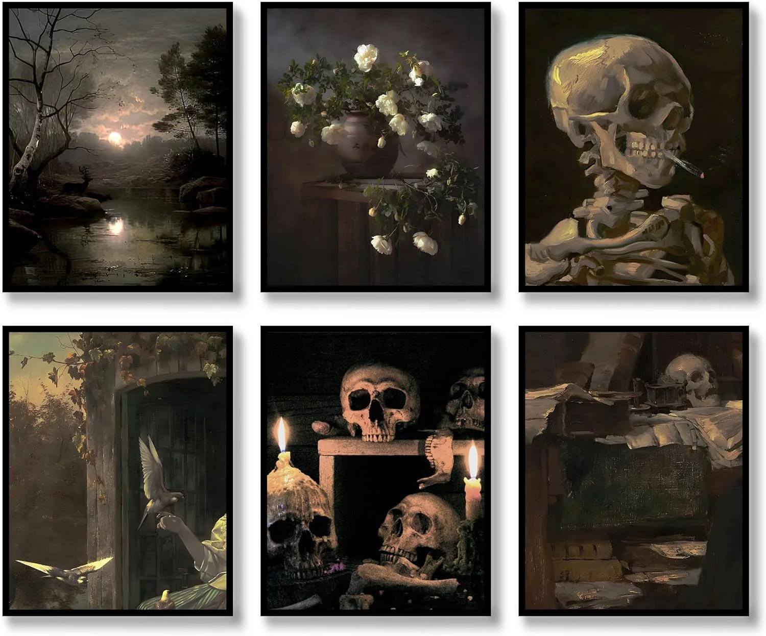 Dark Academia Wall Art Set - 6 Gothic Vintage Prints for Aesthetic Decor