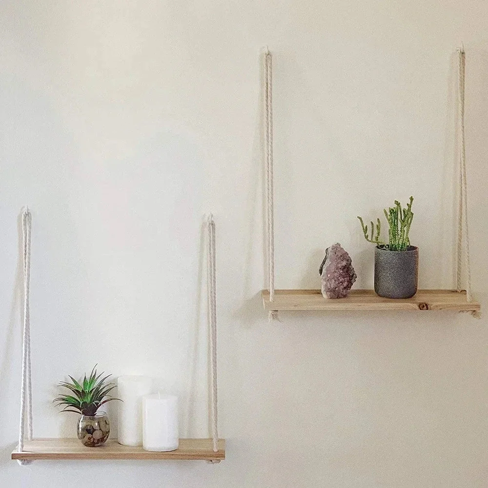 Wood Swing Rope Shelves - Indie Aesthetic Decor for Indoor/Outdoor