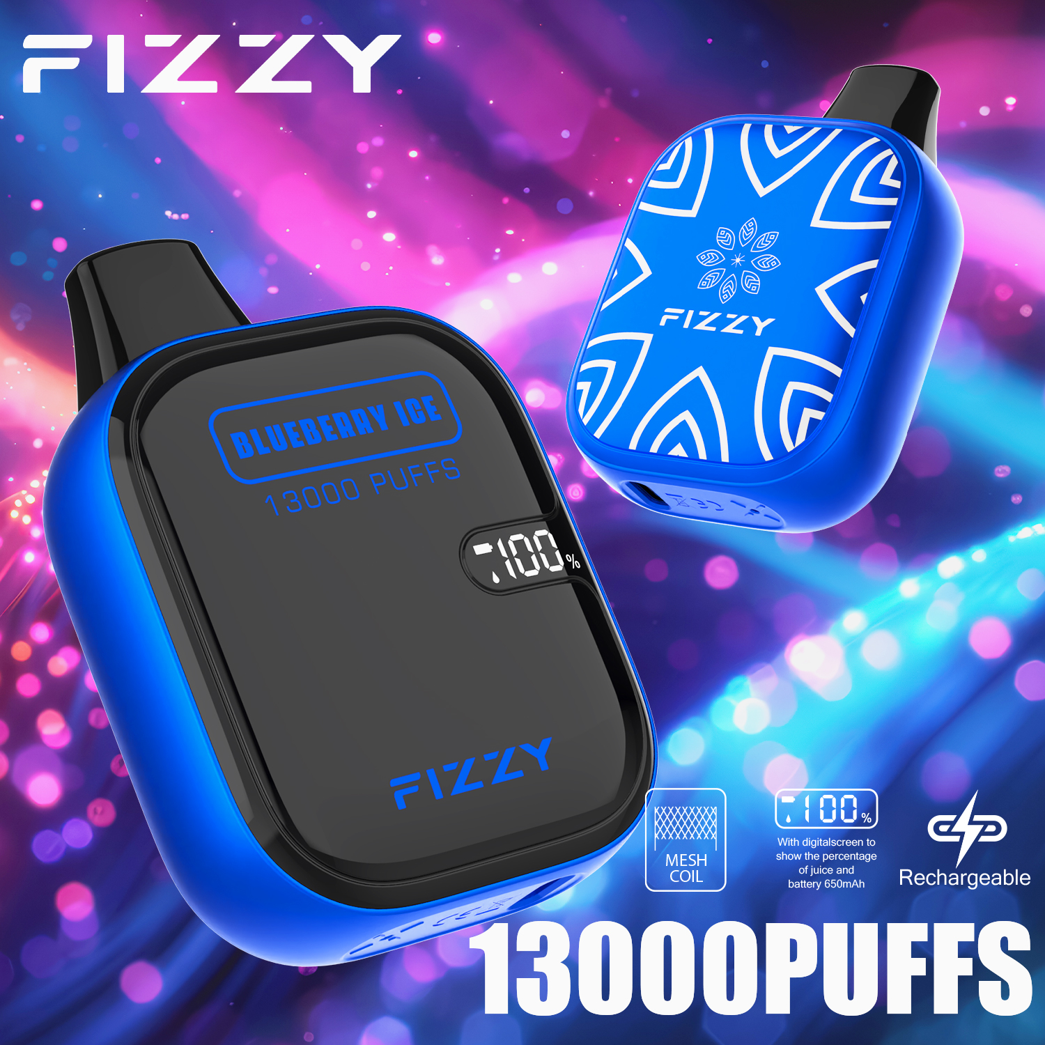 Fizzy Boom 13000 Puffs Disposable Vape 21ML E-liquid Mesh Coil LCD Screen - Vapo247