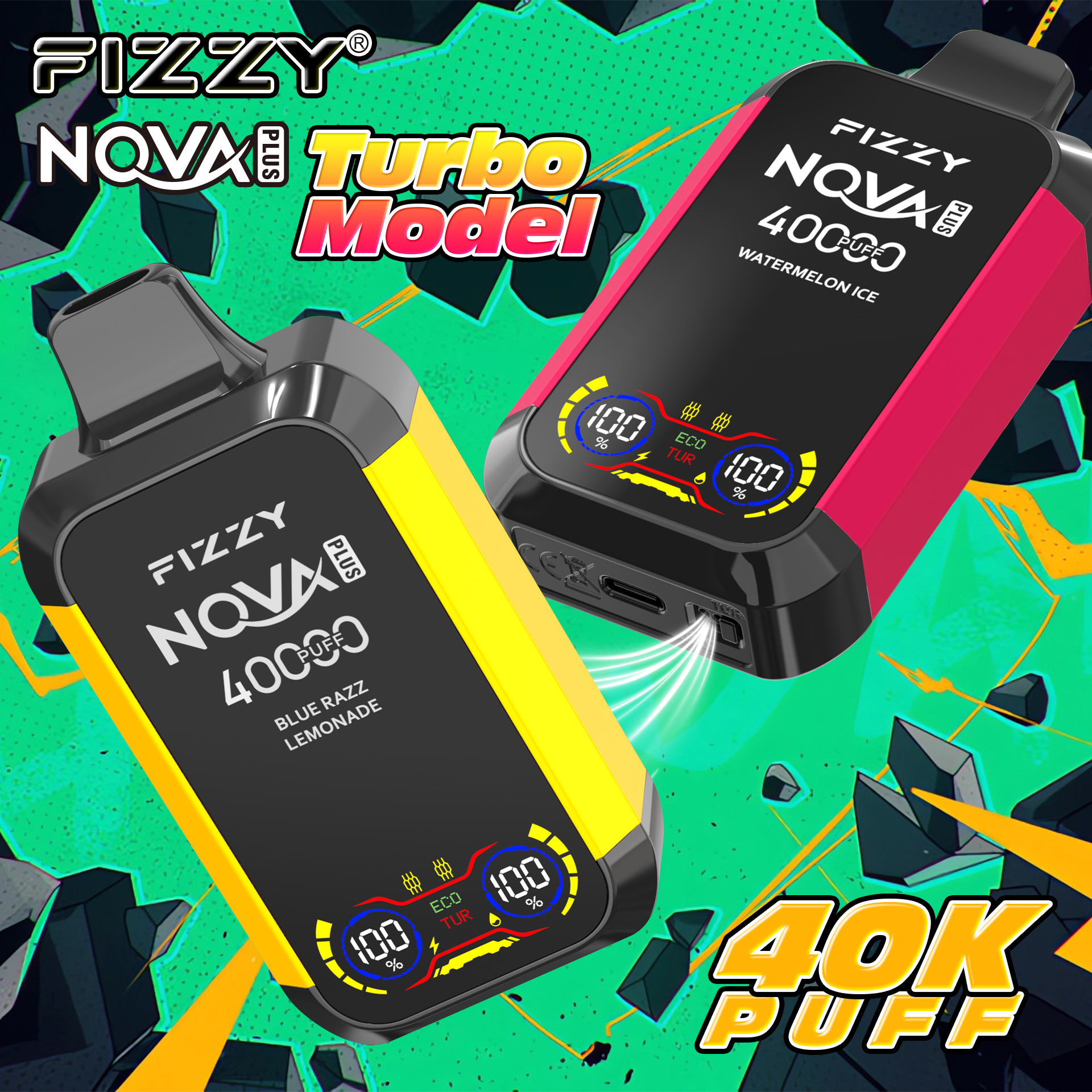 FIZZY Nova Plus 40000 Puffs Adjustable airflow LCD screen 40ml mesh coil Disposable Vape - Vapo247