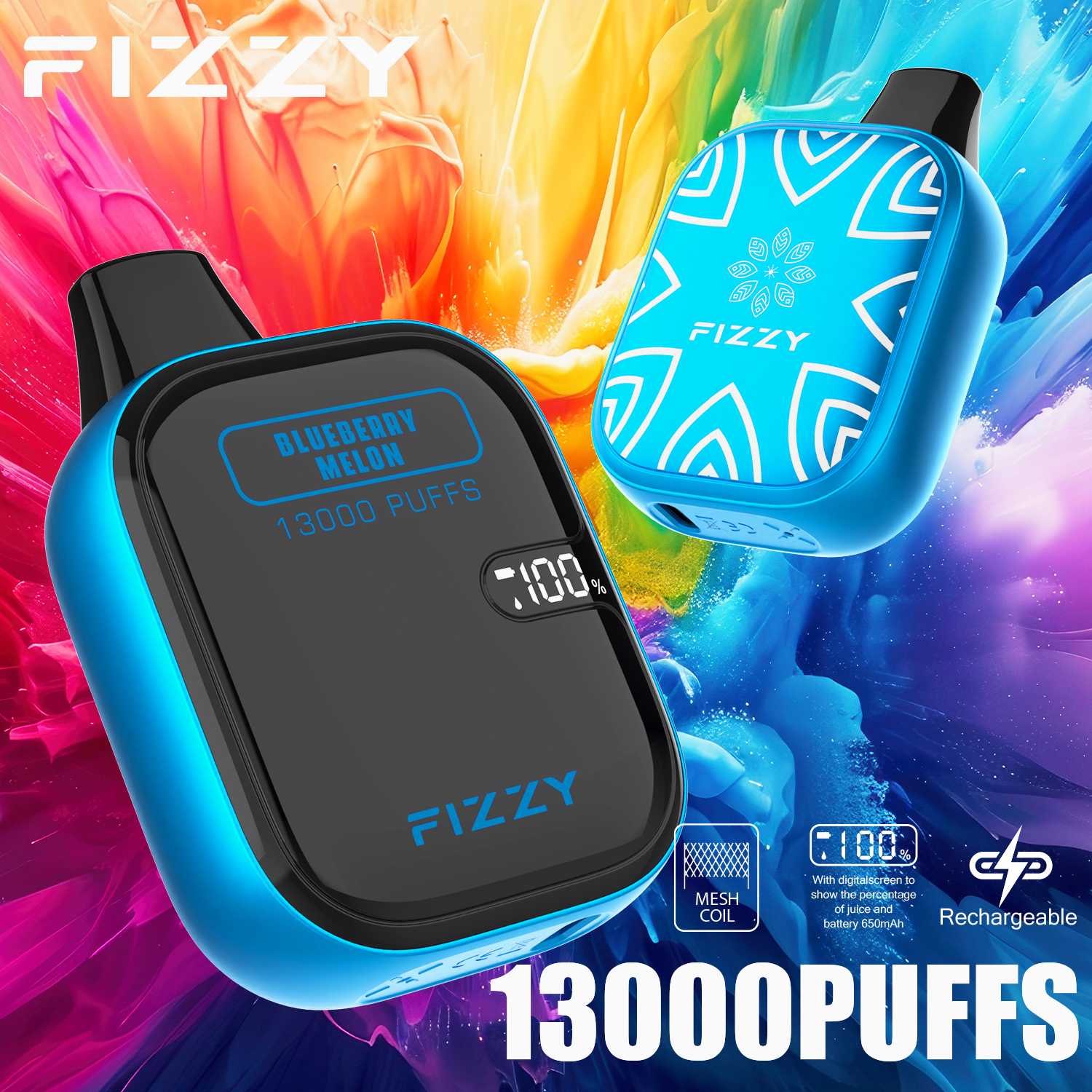 Fizzy Boom 13000 Puffs Disposable Vape 21ML E-liquid Mesh Coil LCD Screen - Vapo247