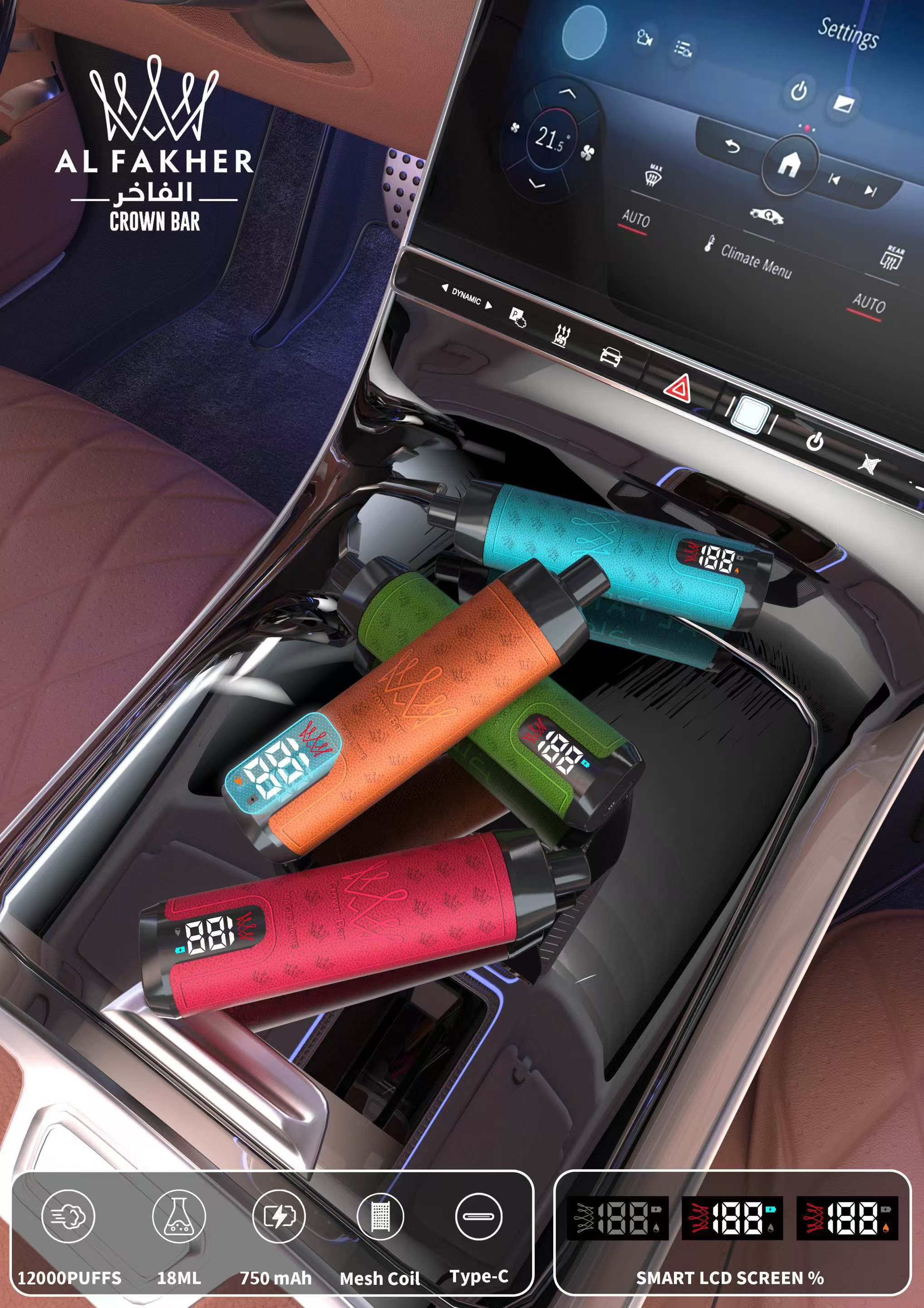 AL FAKHER CROWN BAR 12000 Puffs LED Screen Display Top 3 UK Brand Disposable Vape - Vapo247