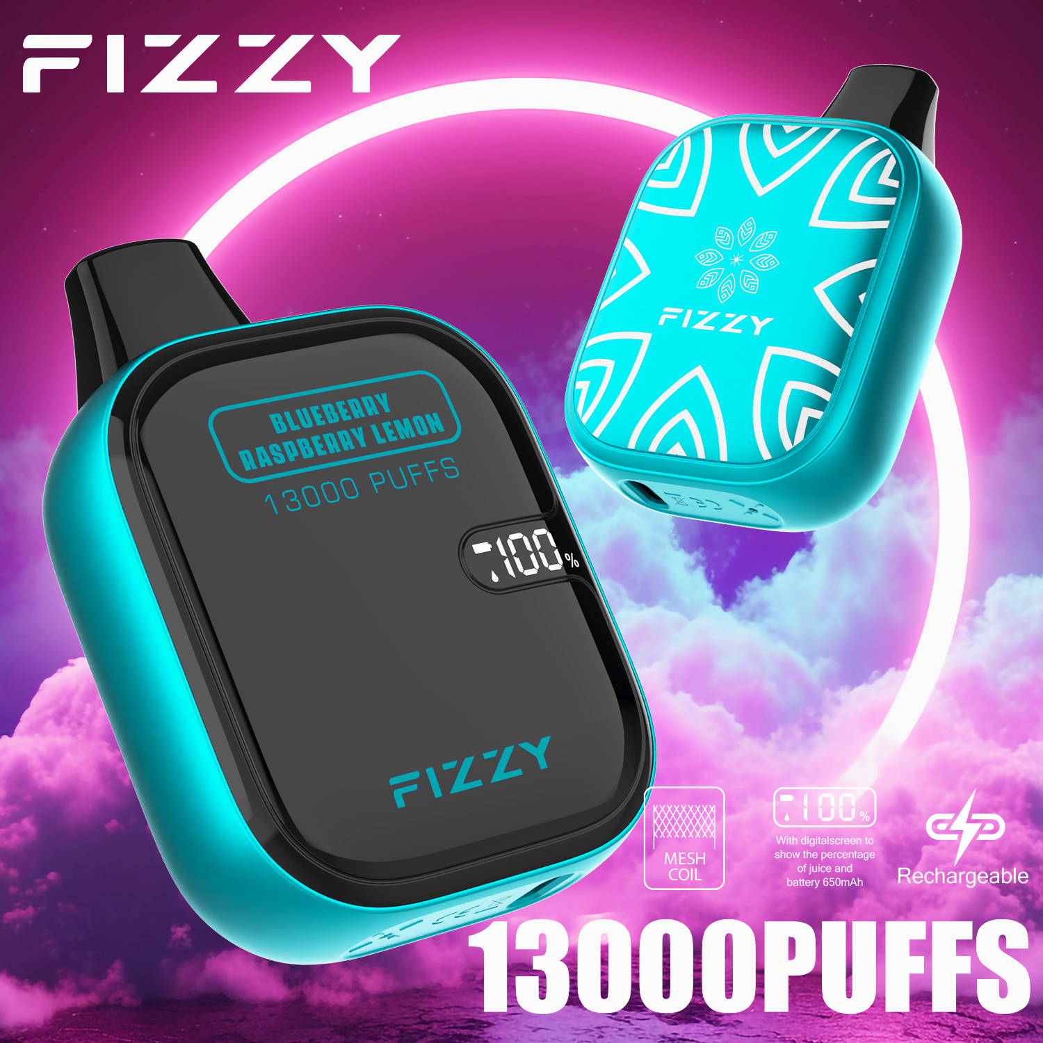Fizzy Boom 13000 Puffs Disposable Vape 21ML E-liquid Mesh Coil LCD Screen - Vapo247