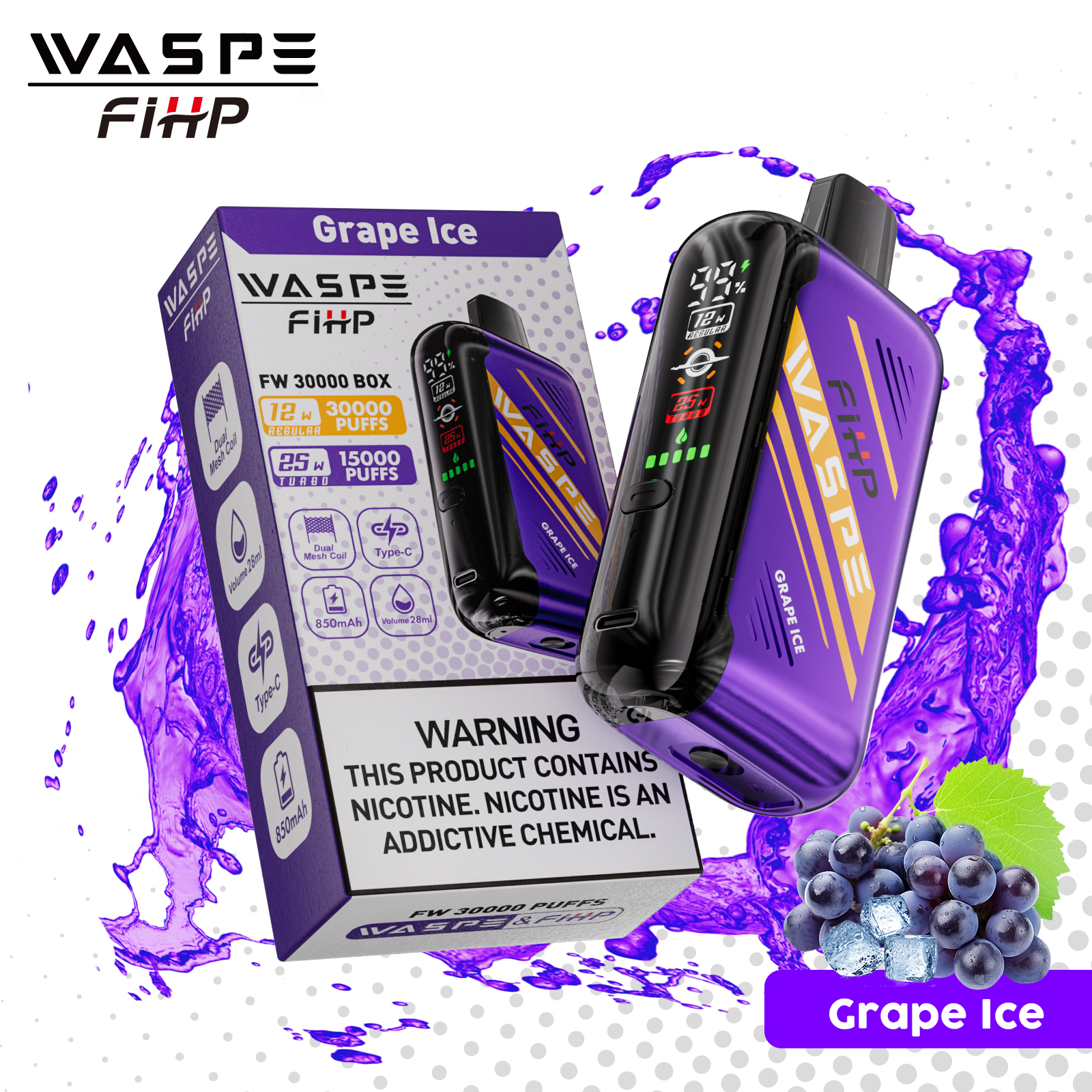 WASPE FW-30000 Puffs Dual Mesh Coil Adjustable Pulse Airflow LCD Screen Display Disposable Vape - Vapo247