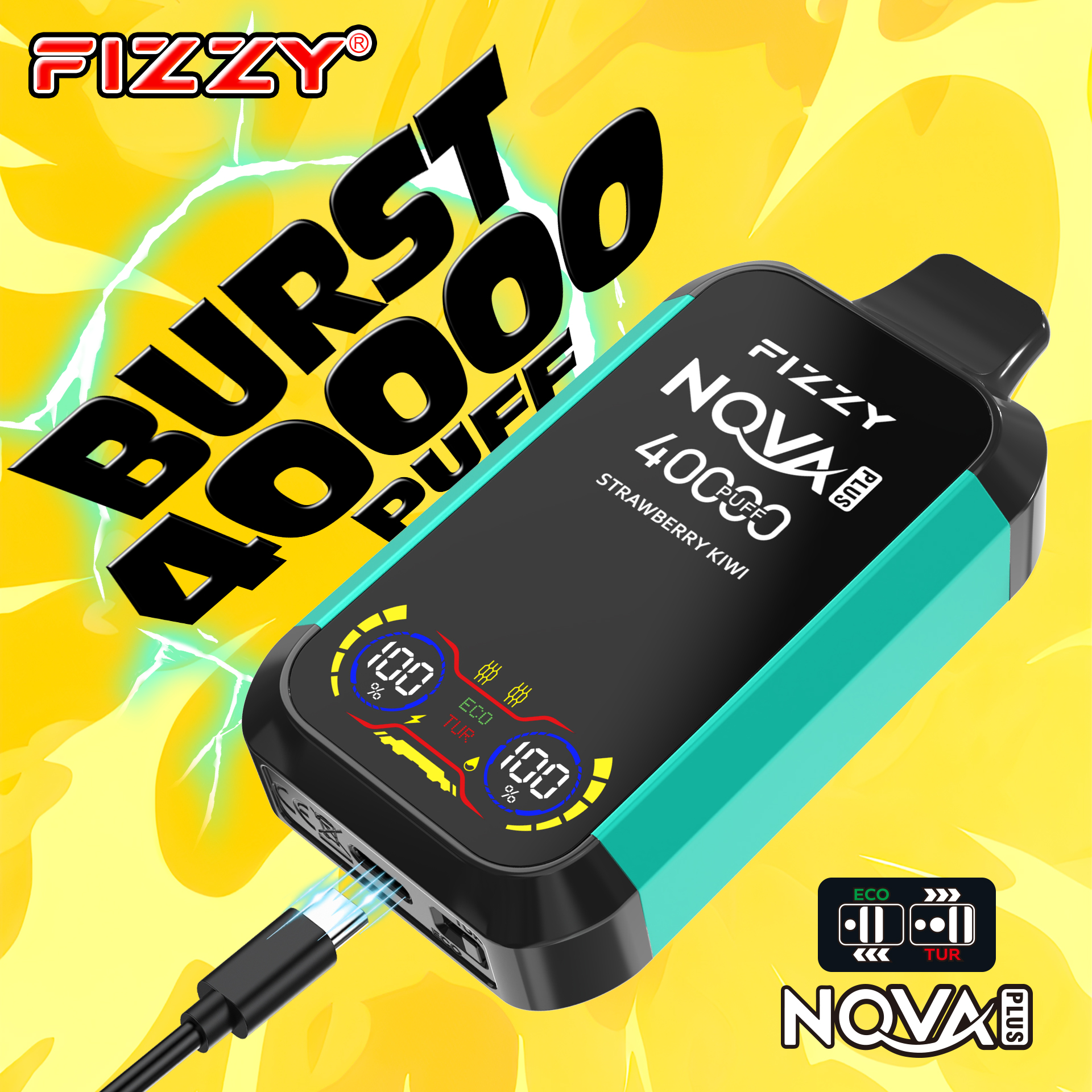 FIZZY Nova Plus 40000 Puffs Adjustable airflow LCD screen 40ml mesh coil Disposable Vape - Vapo247