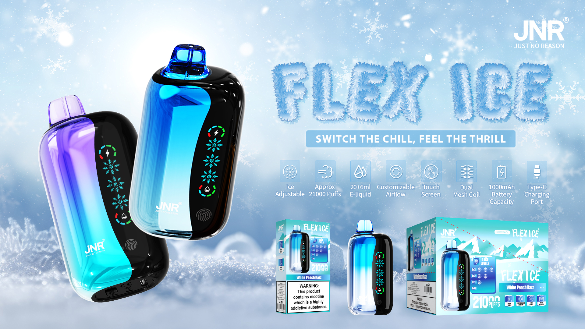 JNR FLEX ICE 21000 Puffs Disposable Vape | Ice adjustable, screen, adjustable airflow - Vapo247