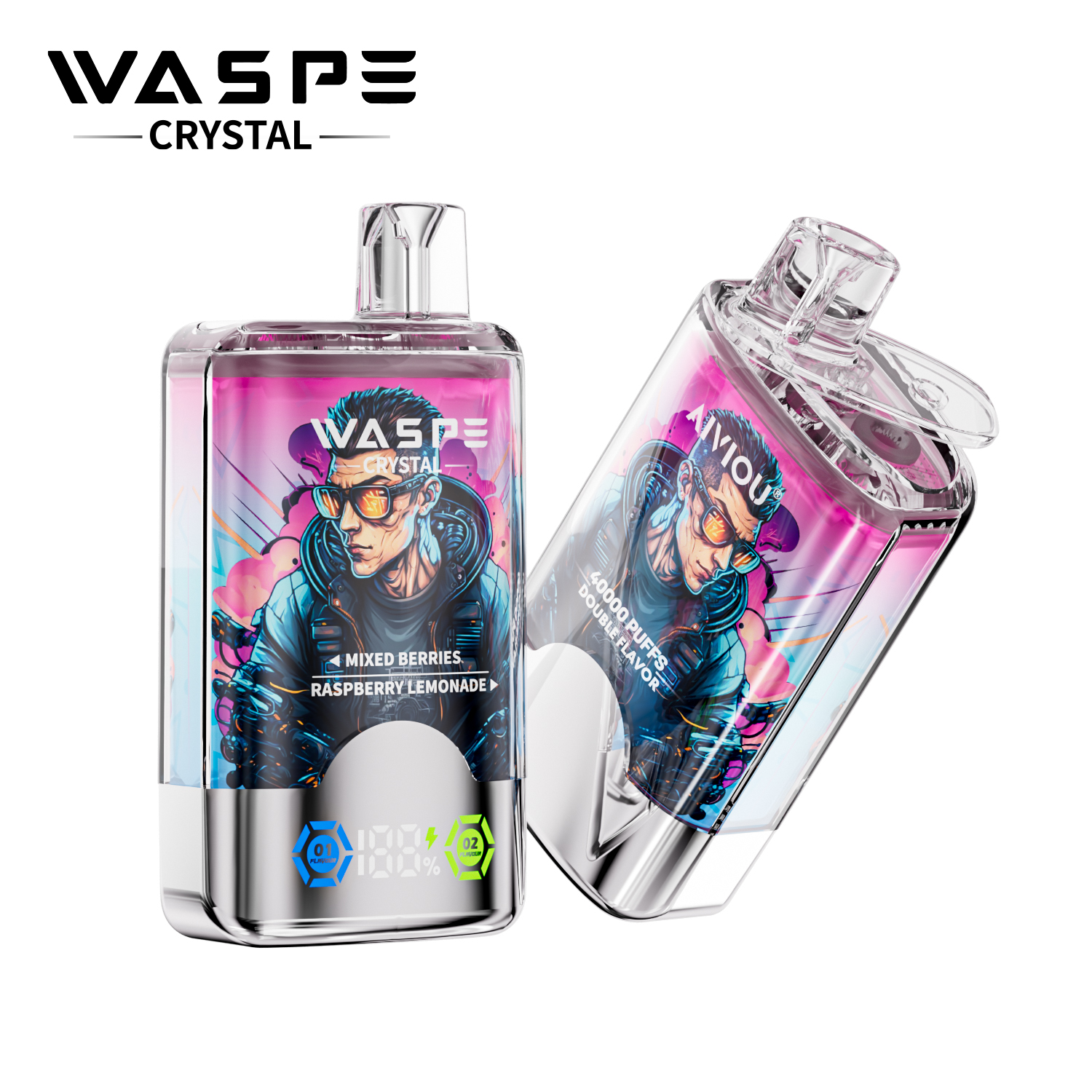 WASPE Crystal Double Flavors 40000 Puffs  | LED Screen | Double Flavors | Dual mesh coil  | Disposable Vape - Vapo247