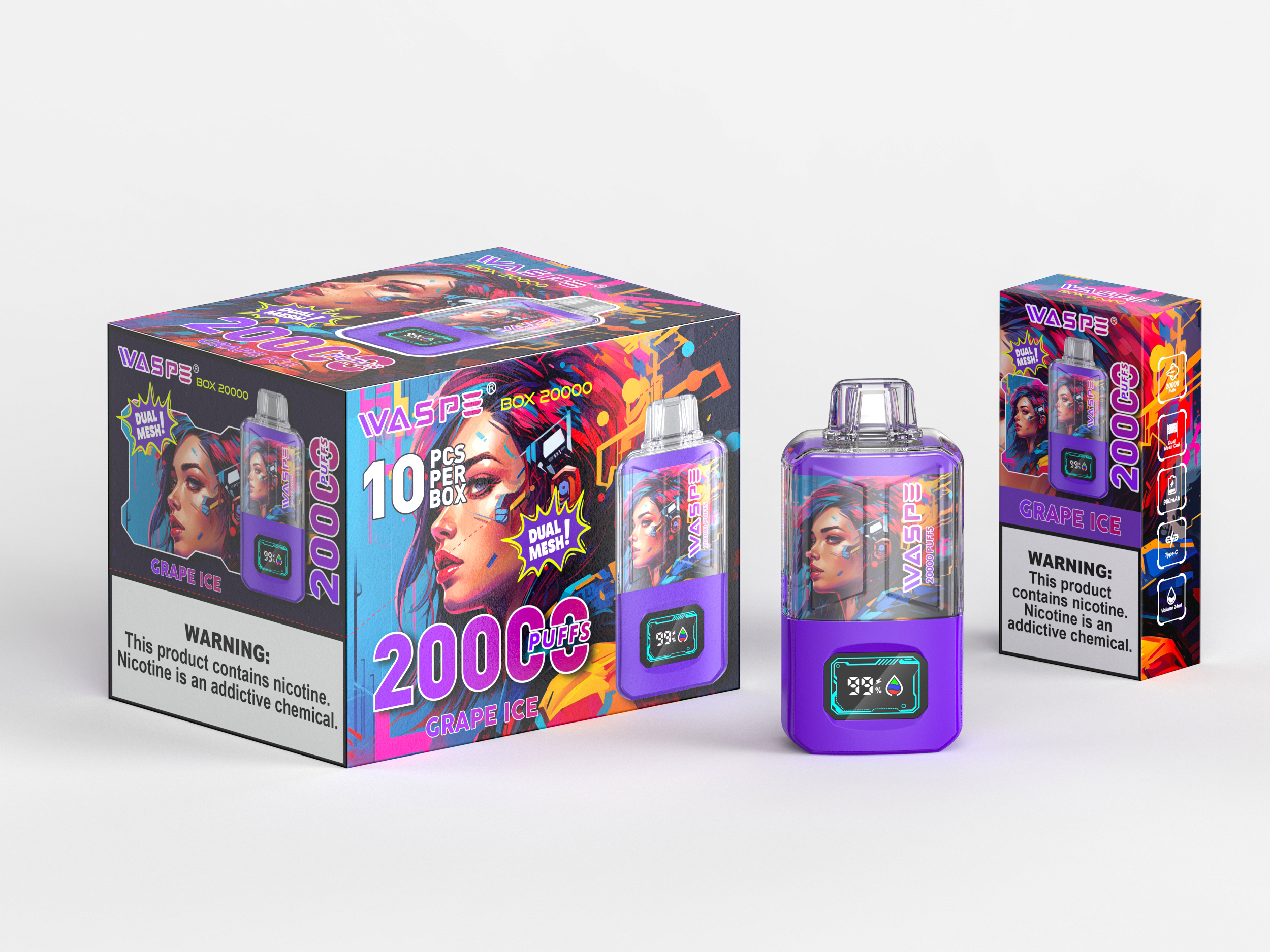WASPE Crystal 20000PUFFS LED Screen Display Dual Mesh Coil Disposable Vape - Vapo247
