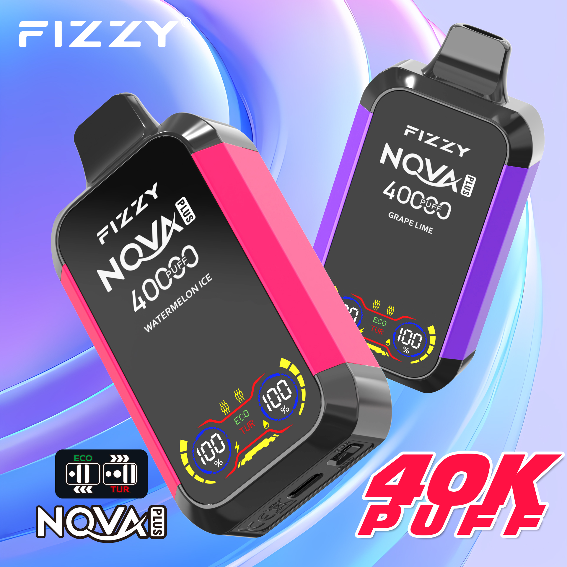 FIZZY Nova Plus 40000 Puffs Adjustable airflow LCD screen 40ml mesh coil Disposable Vape - Vapo247
