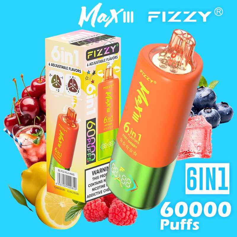 FIZZY Max III 60000 Puffs 6-in-1 flavors LED Screen Rotational Mouthpiece Triple Mesh Coil  Disposable Vape - Vapo247
