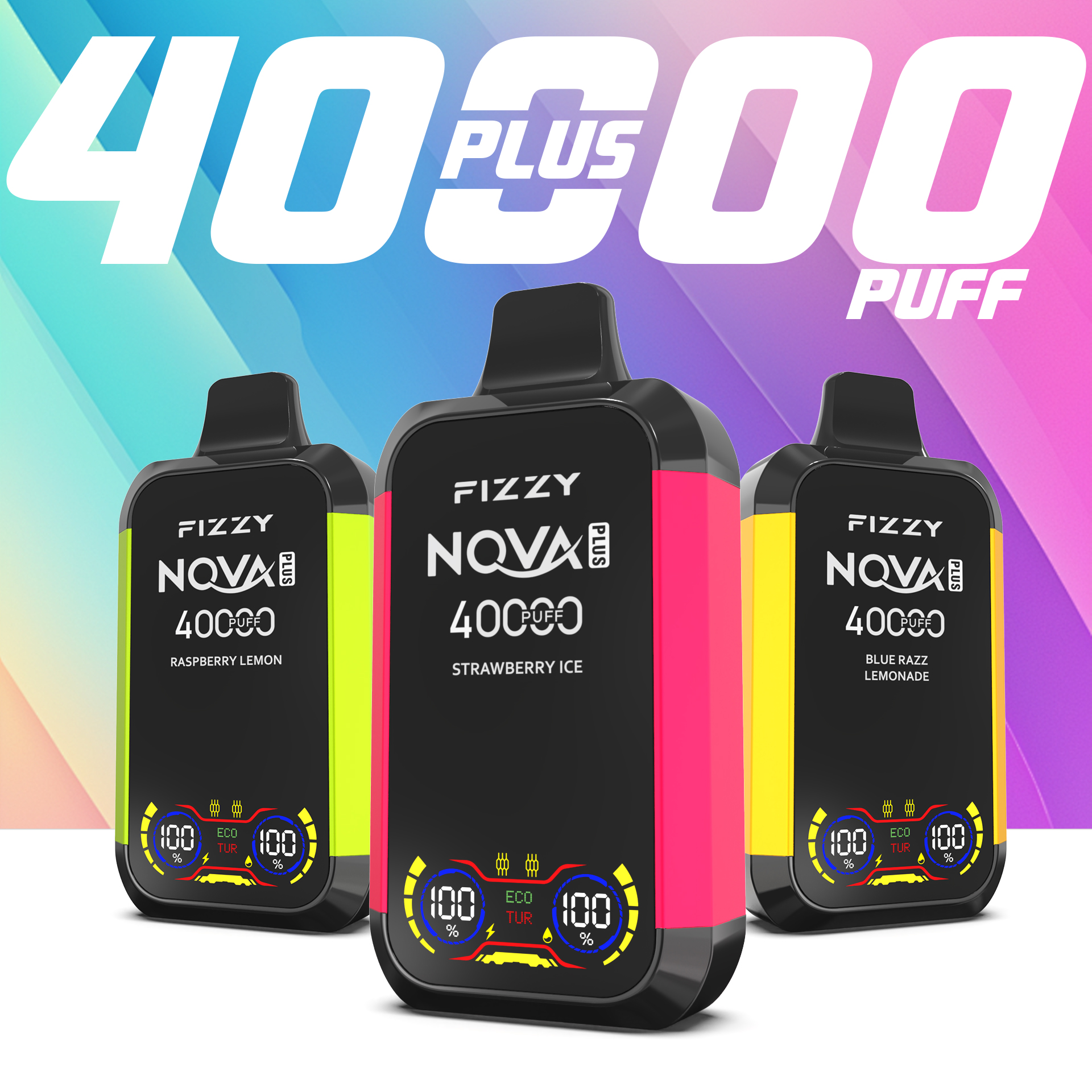 FIZZY Nova Plus 40000 Puffs Adjustable airflow LCD screen 40ml mesh coil Disposable Vape - Vapo247