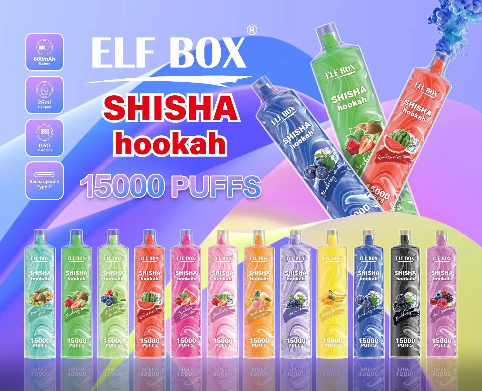 ELF BOX LS15000 Puffs Shisha Hookah Rechargeable Disposable Vape - Vapo247