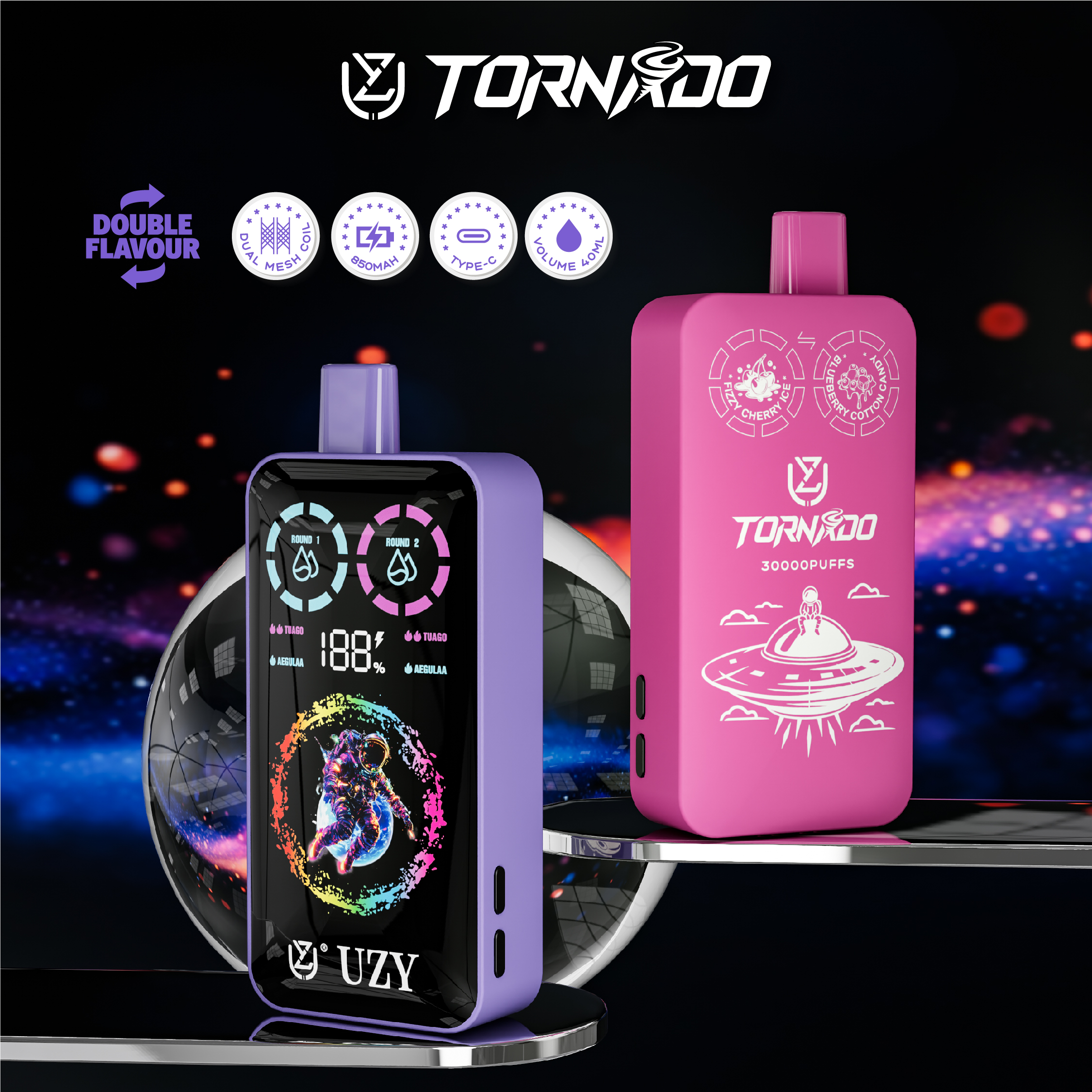UZY TORNADO 30000 Puffs (Double Flavors) LCD Screen Disposable Vape - Vapo247