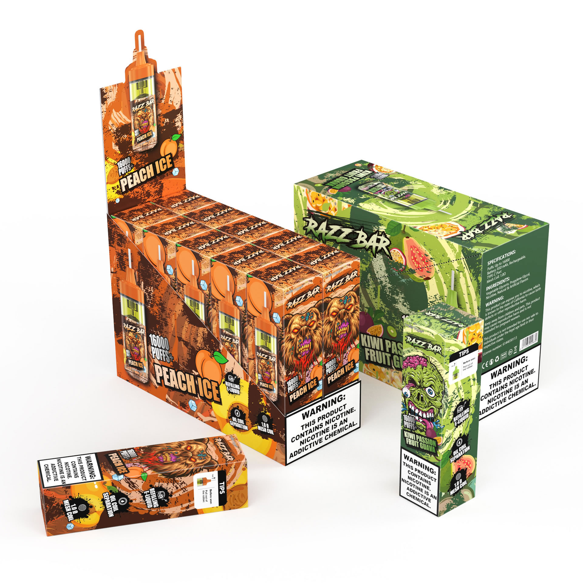 Razz bar 16000 puffs RGB Light Visual Liquid Refillable Disposable Vape Kit - Vapo247