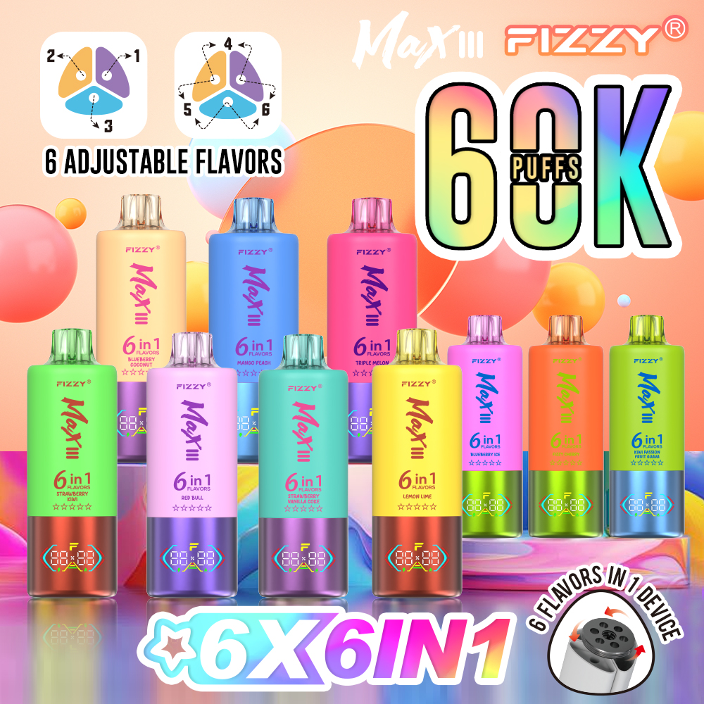 FIZZY Max III 60000 Puffs 6-in-1 Disposable Vape 6 flavors | LCD screen | 60ml, mesh coil - Vapo247