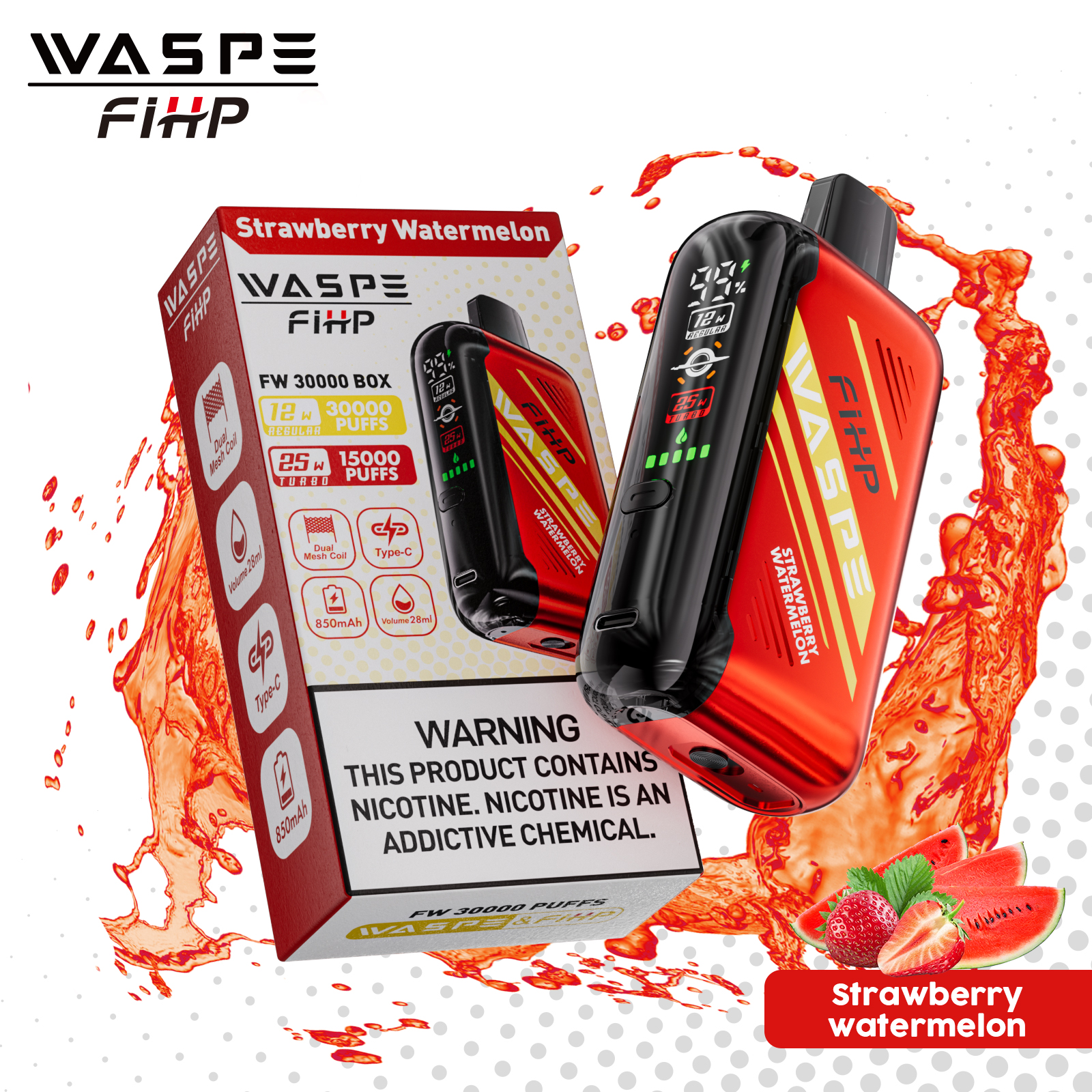 WASPE FW-30000 Puffs Dual Mesh Coil Adjustable Pulse Airflow LCD Screen Display Disposable Vape - Vapo247
