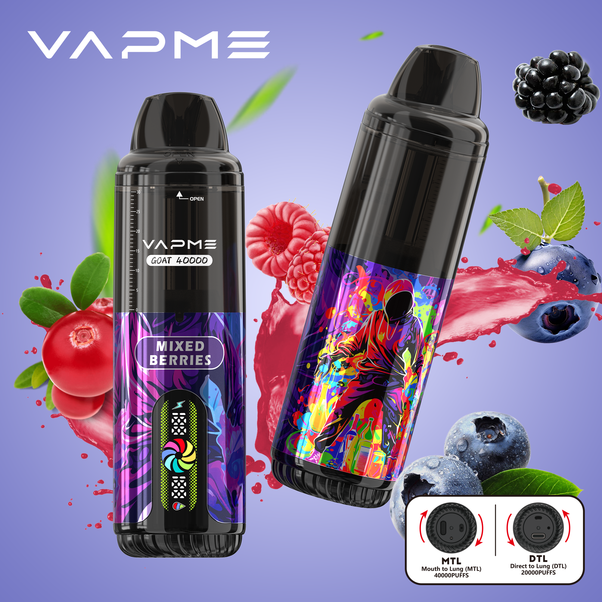 VAPME GOAT 40000 PUFFS MTL/DTL Adjustable LCD Screen Display Disposable Vapev - Vapo247