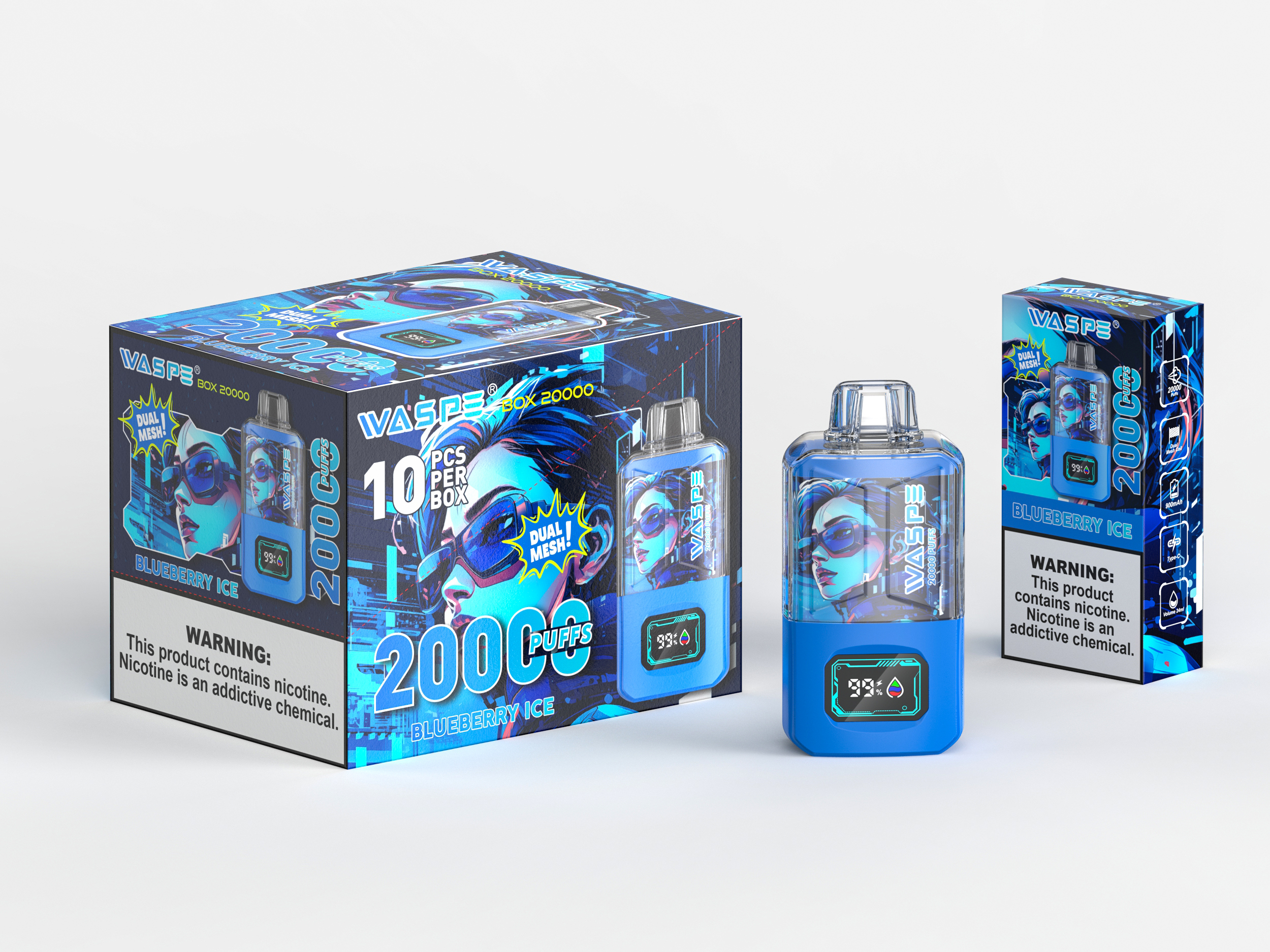 WASPE Crystal 20000PUFFS LED Screen Display Dual Mesh Coil Disposable Vape - Vapo247