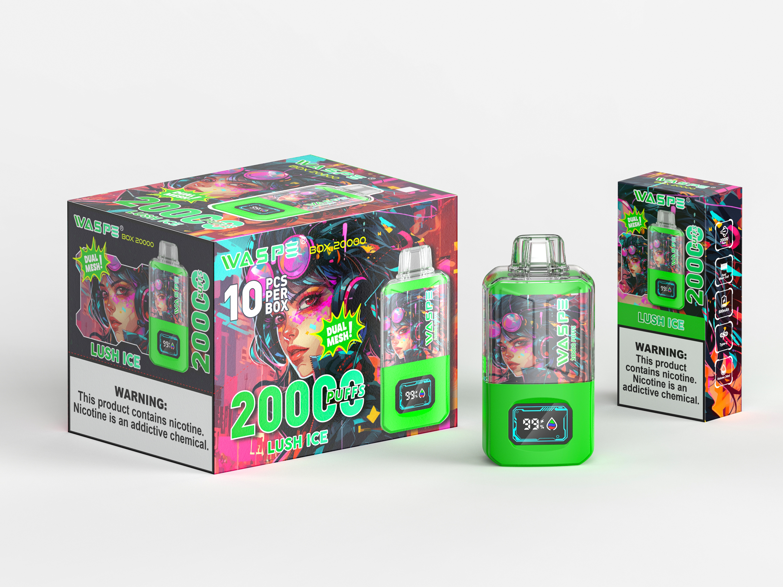 WASPE Crystal 20000PUFFS LED Screen Display Dual Mesh Coil Disposable Vape - Vapo247