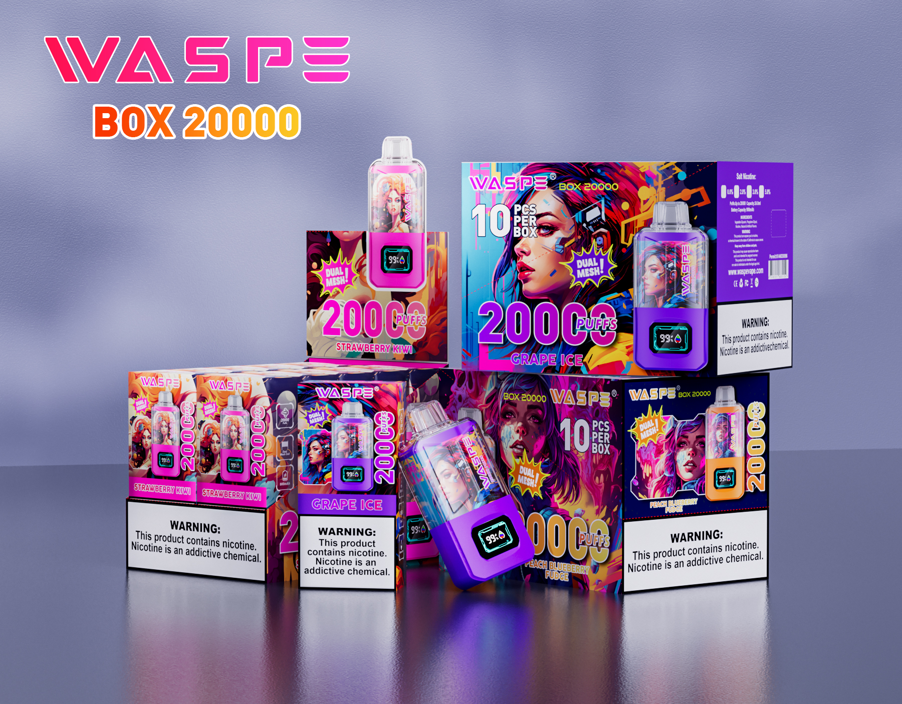 WASPE Crystal 20000PUFFS LED Screen Display Dual Mesh Coil Disposable Vape - Vapo247